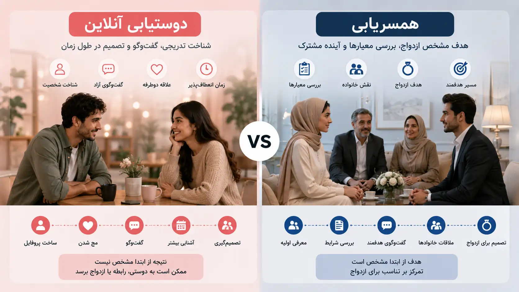 تفاوت مسیر دوستیابی آنلاین و همسریابی